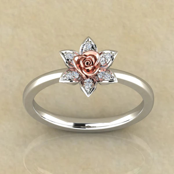 Round Moissanite Diamond Rose Shape Engagement Ring, Moissanite Diamond Engagement Ring, Sterling Silver Wedding Ring For Bridal, Solid Gold Anniversary Ring Gift For Her