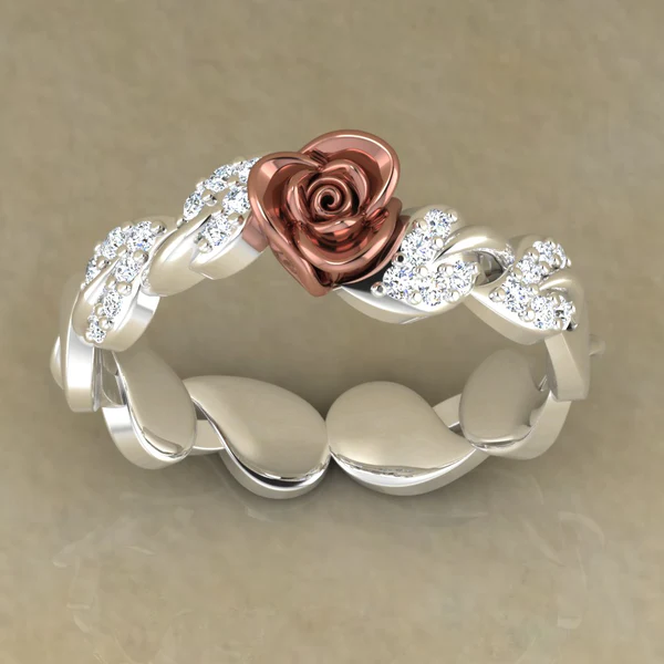 Round Moissanite Diamond Rose Shape Engagement Ring, Moissanite Diamond Engagement Ring, Sterling Silver Wedding Ring For Bridal, Solid Gold Anniversary Ring Gift For Her