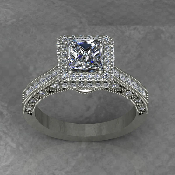 Princess Cut Moissanite Hidden Halo Diamond Vintage Engagement Ring, Moissanite Wedding Ring, Silver Moissanite Diamond Women Ring, Proposal Gold Ring For Her