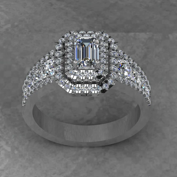 05_cdd06216-0c17-4ad1-810b-836045a99630_600x600 Emerald Cut Moissanite Double Halo Diamond Vintage Engagement Ring, Moissanite Wedding Ring, Silver Moissanite Diamond Women Ring, Proposal Gold Ring For Her