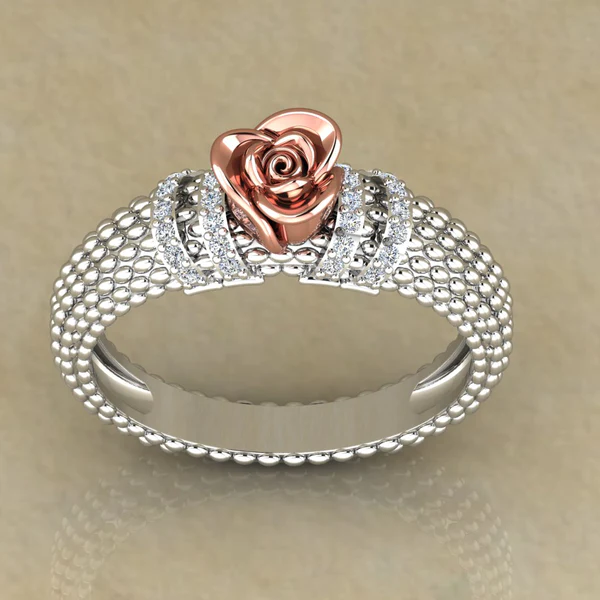 Round Moissanite Diamond Rose Shape Engagement Ring, Moissanite Diamond Engagement Ring, Sterling Silver Wedding Ring For Bridal, Solid Gold Anniversary Ring Gift For Her