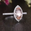 Marquise Morganite Engagement Ring Rose Gold Unique Wedding Ring Antique Natural Diamond Halo Women Anniversary Promise Gift for her Bridal