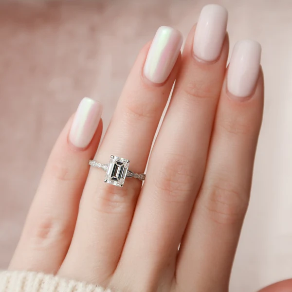 Emerald Moissanite Solitaire Diamond Engagement Ring, Sterling Silver Moissanite Diamond Wedding Ring For Bridal, 10K/14K Gold Anniversary Diamond Ring For Gift