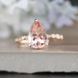 1_01ac8b12-caca-497e-bb60-b4ba616d3dc2_600x600 Engagement Ring, Morganite Pear Diamond Ring, Diamond Milgrain Band, Wedding Ring, 14k Rose Gold Morganite Ring, Handmade Ring