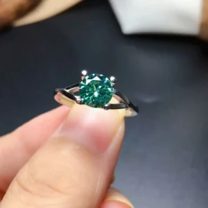 Green Moissanite Ring, 925 Sterling Silver, 2ct Moissanite Ring, Engagement Ring, Wedding Ring, Luxury Ring/Band, Round Cut Ring