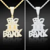 Round VVS Diamond Customized Letter BIG BANK Pendant, Customized Letter Silver Diamond Pendant, Full Iced Out Diamond Hip Hop Charm Pendant