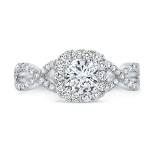 Round Moissanite Halo Diamond Twisted Engagement Ring, Sterling Silver Moissanite Diamond Wedding Ring For Bridal, 10K/14K Gold Anniversary Diamond Ring For Gift