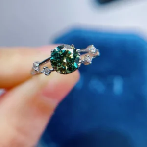 Dainty Green Moissanite Ring | 2ct Brilliant Round Cut Moissanite Jewelry | Moissanite Diamond Ring | 925 Sterling Silver Band Ring | Gift for Her