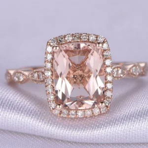 2 carat Pink Morganite Ring Vintage Morganite Engagement Ring Cushion Cut 14k Rose gold Diamond Wedding Natural Morganite Ring