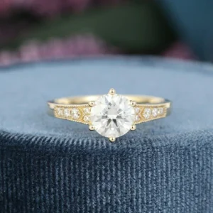 Round Moissanite Solitaire Diamond Engagement Ring, Moissanite Wedding Ring, Silver Moissanite Diamond Women Ring, Proposal Gold Ring For Her