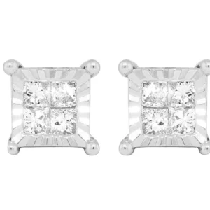 Princess VVS Diamond Sterling Silver Stud Solitaire Diamond Earring, 10K/14K Gold Hip Hp Jewelry For Women, Anniversary Gift For Her