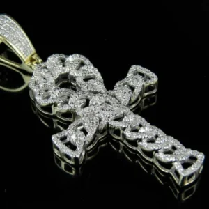 Round VVS Diamond CUBAN CHAIN CROSS Customized Pendant, Customized Religious Diamond Pendant, Full Iced Out Diamond Hip Hop Charm Pendant