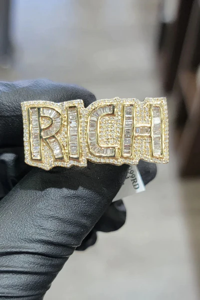 Baguette & Round Moissanite Diamond Customized Diamond Ring, Sterling Silver Champion Men Ring For Birthday Gift, Gold Plated Diamond Ring