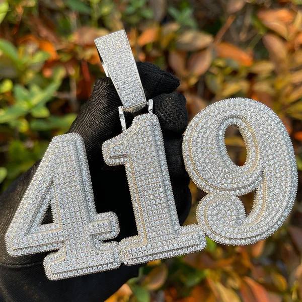 14k Gold Finish Custom Number Hip Hop Charm Pendant, Sterling Silver Iced Out VVS Diamond Pendant, Charm Diamond Hip Hop Pendant