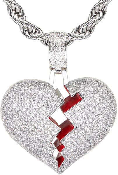 Customized Broken Heart Round VVS Diamond Hip Hop Pendant, Sterling Silver Iced Out Birthday Gift Pendant, Charm Diamond Hip Hop Pendant