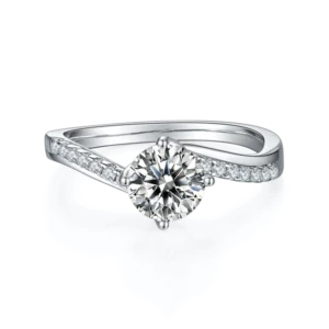 Round Moissanite Solitaire Diamond Engagement Ring, Sterling Silver Moissanite Diamond Wedding Ring For Bridal, 10K/14K Gold Anniversary Diamond Ring For Gift