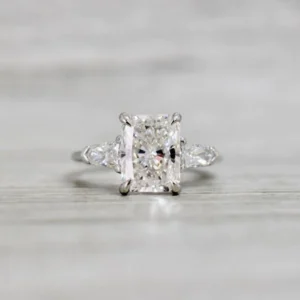 Radiant 3 Stone Moissanite Solitaire Diamond Engagement Ring, Sterling Silver Moissanite Diamond Wedding Ring For Bridal, 10K/14K Gold Anniversary Diamond Ring For Gift