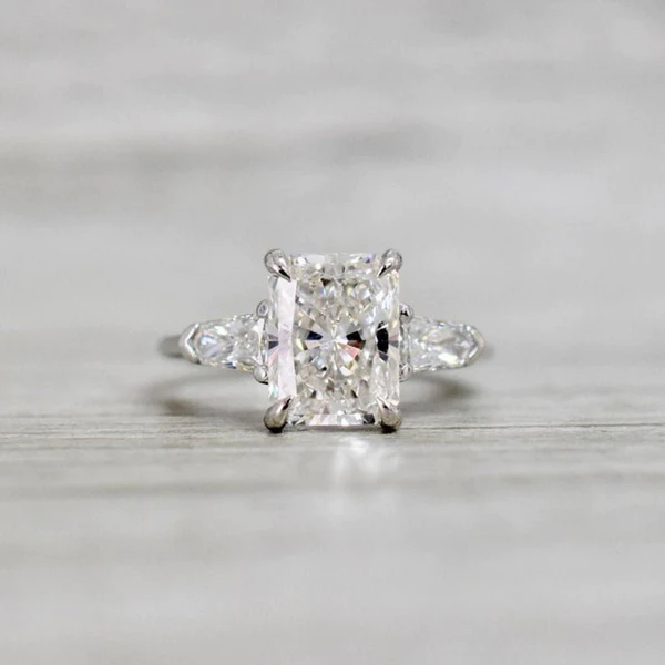 Radiant 3 Stone Moissanite Solitaire Diamond Engagement Ring, Sterling Silver Moissanite Diamond Wedding Ring For Bridal, 10K/14K Gold Anniversary Diamond Ring For Gift