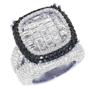 925 Sterling Silver Baguette Moissanite Diamond Men Ring, Fully Iced Gold Plated Men Pinky Ring, Round Moissanite Diamond Hip Hop Ring For Him