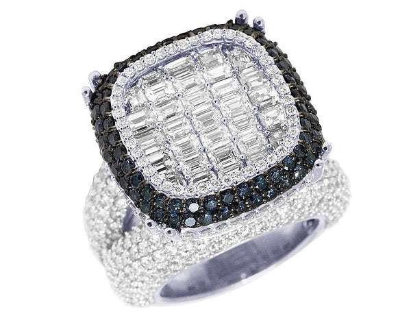 925 Sterling Silver Baguette Moissanite Diamond Men Ring, Fully Iced Gold Plated Men Pinky Ring, Round Moissanite Diamond Hip Hop Ring For Him