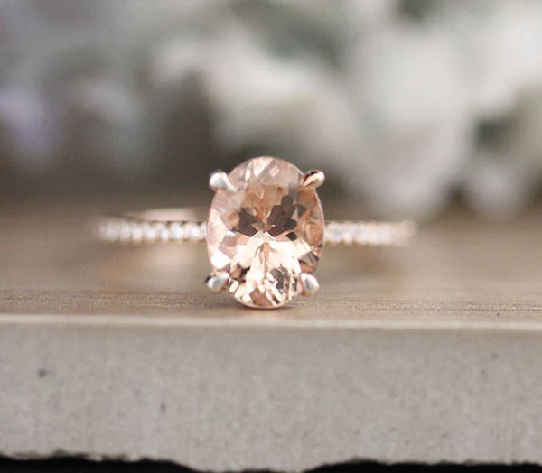 1_47147589-efac-41e5-b772-2d7070f391f3_600x600 Oval Peach Pink Morganite Engagement Ring, Promise Ring, Half Eternity Diamond Band Ring, Morganite Solitaire Ring, Rose Gold Ring