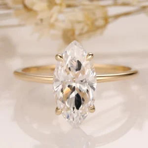 Vintage Marquise Cut Moissanite Engagement Ring, Vintage Natural Moissanite Diamond Ring, Solitaire Marquise Wedding Ring, Marquise Promise Rings