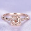 Natural Morganite Engagement Ring 14K Rose Gold 7mm Round Cut Morganite Jewelry Diamond Cushion Art Deco Wedding Band Morganite Birthstone