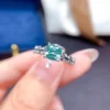 Dainty & Gorgeous Green Cushion Moissanite Ring Leafs band ring 1ct D Color VVS Women Ring For Wedding, Sterling Silver Anniversary gift, Women's Ring