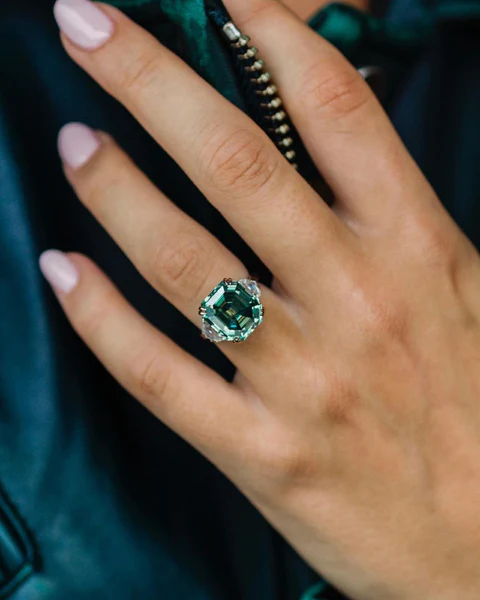 Dark Green Moissanite Diamond Ring 14K Two Ton Diamond Ring Fancy Colour Diamond Ring Vintage Wedding Ring Asscher Cut Diamond Ring