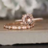 1_4d618b06-ba44-4fe2-811e-c1417a741224_600x600 Bridal Ring Set with 8mm Round Morganite and Diamonds in 10k Rose Gold, Morganite Engagement Ring, Milgrain Diamond Half Eternity Band