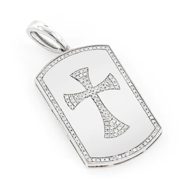 Round White VVS Diamond CROSS Hip Hop Pendant, Sterling Silver Iced Out Birthday Gift Pendant, Charm Diamond Hip Hop Pendant