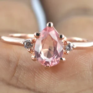 Pear Natural Pink Morganite Rose Gold Engagement Ring Sterling Silver  Diamond Wedding Rings Minimalist Women Promise Anniversary Gift