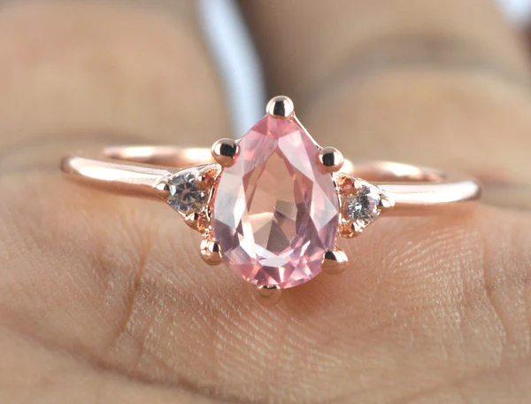 Pear Natural Pink Morganite Rose Gold Engagement Ring Sterling Silver  Diamond Wedding Rings Minimalist Women Promise Anniversary Gift