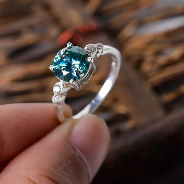 Moissanite Ring For Women, 925 Sterling Silver Round VVS Solitaire Ring, Green Blue Gem Wedding Ring, Engagement Ring Bridal Ring, Promise Ring