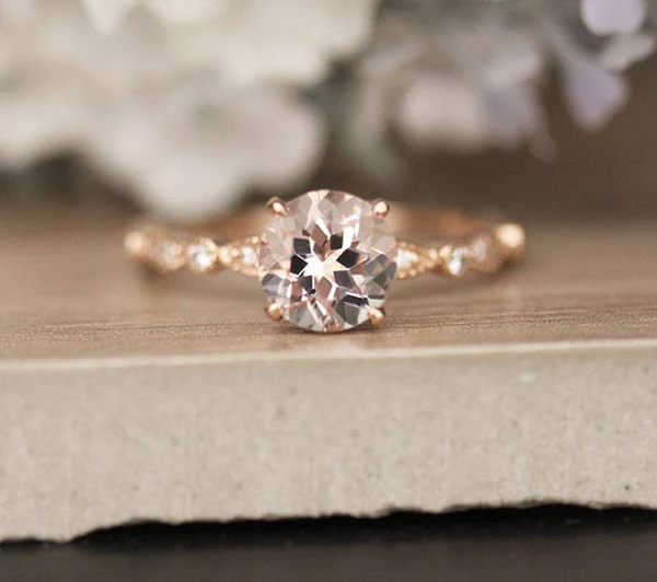 1_5309feef-37fc-471a-a64c-52bcf5d0a441_600x600 Round Pink Morganite Engagement Ring, Diamond Milgrain Band, 10k Rose Gold Morganite Ring, Bridal Ring, Promise Ring, Wedding Ring