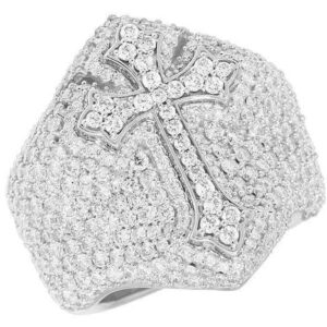 925 Sterling Silver Moissanite Diamond CROSS Men Ring, Fully Iced Gold Plated Men Pinky Ring, Round Moissanite Diamond Hip Hop Ring For Him