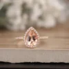 2 Carat Morganite Pear 10x7mm Engagement Ring, Low Cost 10k Solid Gold and Diamond Halo Ring, Pink Morganite Pear Rose Gold and Diamond Ring
