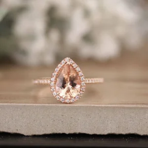 1_56c11387-2e7b-46f7-87bd-cc8943e9f8de_600x600 2 Carat Morganite Pear 10x7mm Engagement Ring, Low Cost 10k Solid Gold and Diamond Halo Ring, Pink Morganite Pear Rose Gold and Diamond Ring
