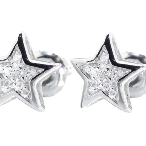 Round VVS Diamond Sterling Silver Stud STAR Diamond Earring, 10K/14K Gold Hip Hp Jewelry For Women, Anniversary Gift For Her