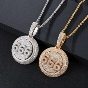 Round White VVS Diamond Customized Number Medallion Hip Hop Pendant, Sterling Silver Iced Out Birthday Gift Pendant, Charm Diamond Hip Hop Pendant