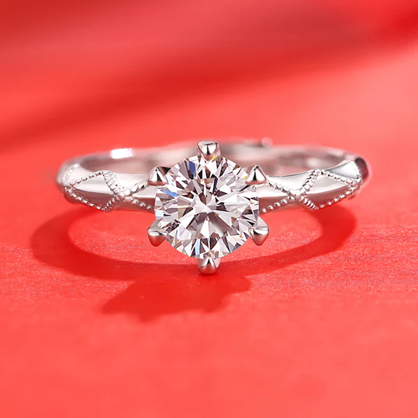 Round Moissanite Solitaire Diamond Engagement Ring, Sterling Silver Moissanite Diamond Wedding Ring For Bridal, 10K/14K Gold Anniversary Diamond Ring For Gift