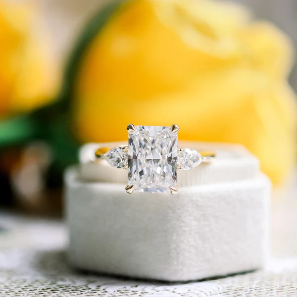 Radiant Three Stone Moissanite Engagement Ring 3 Carat Radiant Promise Ring 14K White Gold Moissanite Ring