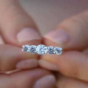 Round 5 Stone Moissanite Solitaire Diamond Engagement Ring, Sterling Silver Moissanite Diamond Wedding Ring For Bridal, 10K/14K Gold Anniversary Diamond Ring For Gift