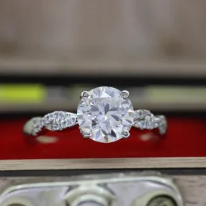 Round Moissanite Engagement Ring 14k White Gold Diamond Wedding Ring Anniversary Ring Twisted Infinity Band Ring for women