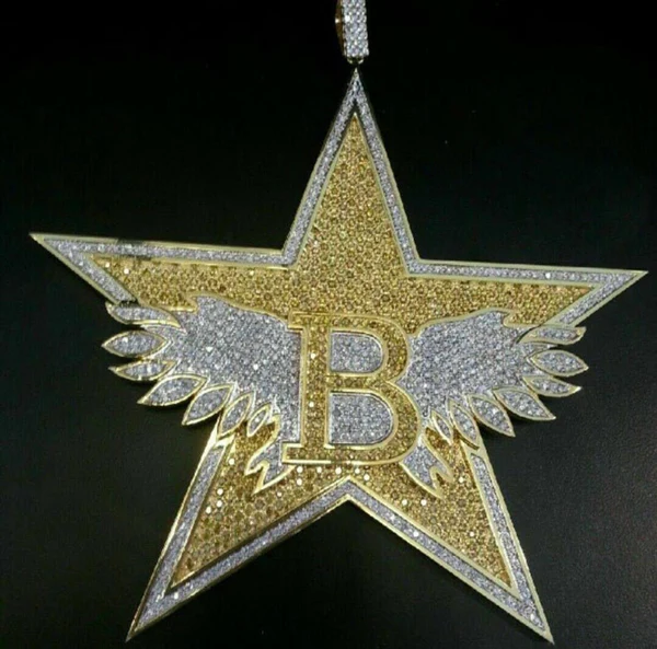Round VVS Diamond STAR Customized Pendant, Customized Letter Diamond Pendant, Full Iced Out Diamond Hip Hop Charm Pendant