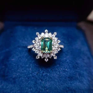 Green Moissanite Ring, Gorgeous Green Moissanite Ring, Moissanite Silver Ring, Dainty Ring, Green Moissanite Statement Ring