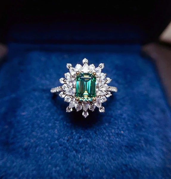 Green Moissanite Ring, Gorgeous Green Moissanite Ring, Moissanite Silver Ring, Dainty Ring, Green Moissanite Statement Ring