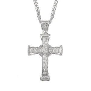 Customized CROSS Round VVS Diamond Hip Hop Pendant, Sterling Silver Iced Out Birthday Gift Pendant, Charm Diamond Hip Hop Pendant
