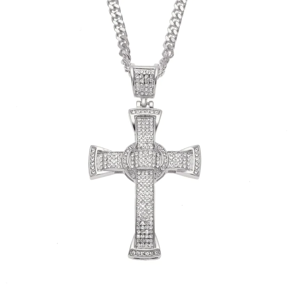 Customized CROSS Round VVS Diamond Hip Hop Pendant, Sterling Silver Iced Out Birthday Gift Pendant, Charm Diamond Hip Hop Pendant