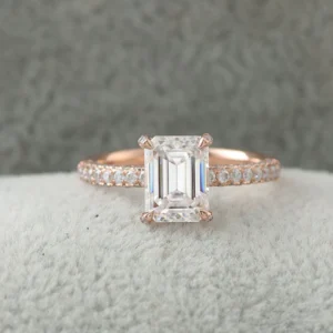 Emerald Cut Moissanite Solitaire Diamond Engagement Ring, Sterling Silver Moissanite Diamond Wedding Ring For Bridal, 10K/14K Gold Anniversary Diamond Ring For Gift